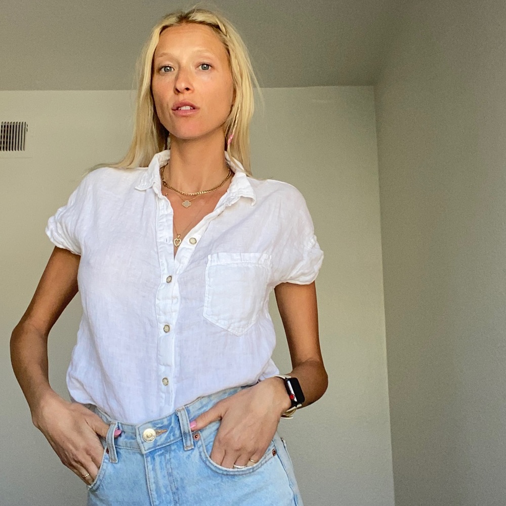 Zara white linen short sleeve button down.